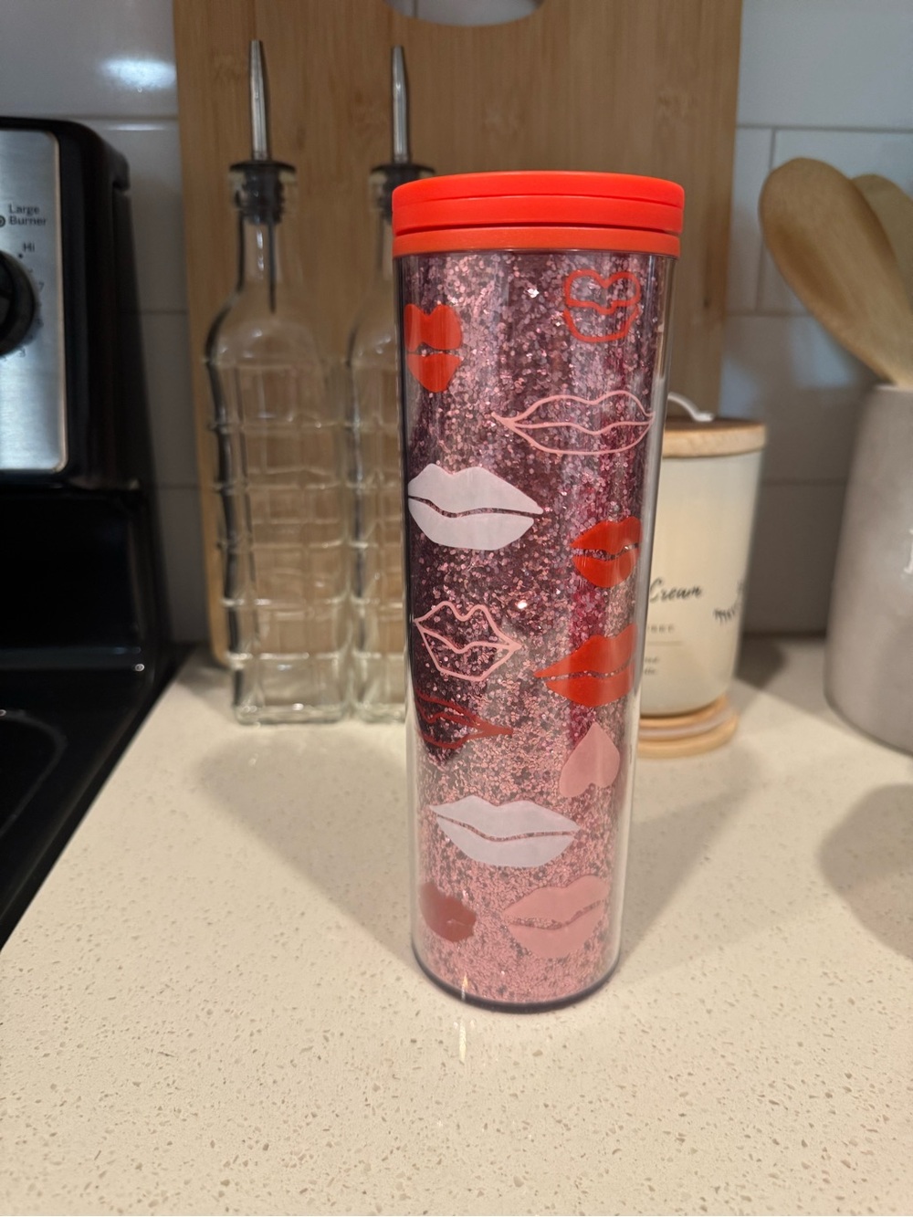 Starbucks Pink Glitter Lip Print Tumbler with Coral Lid